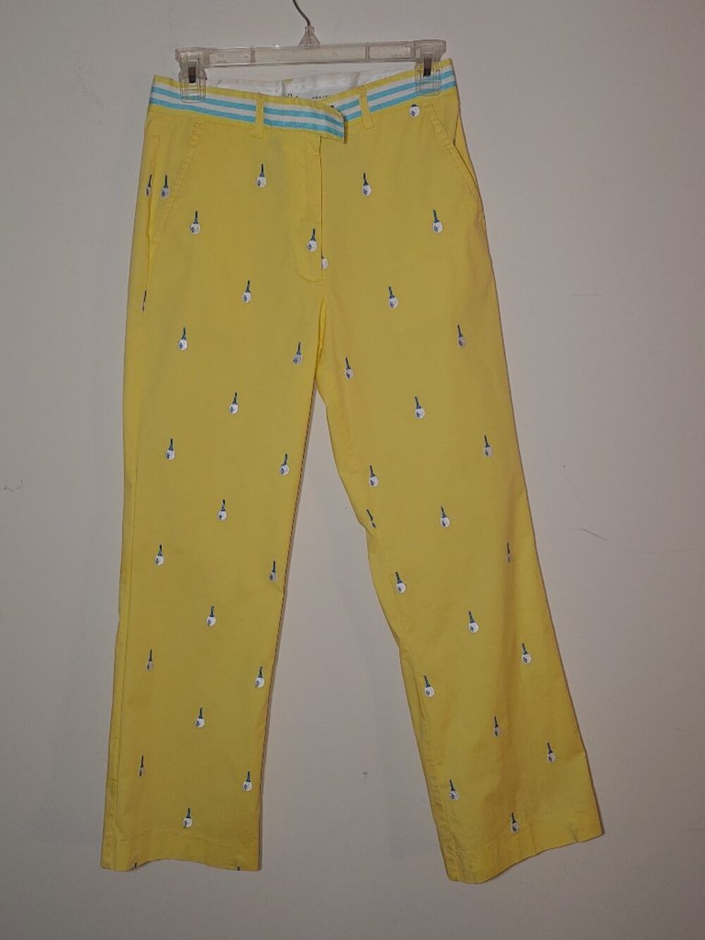 VTG Lilly Pulitzer Cotton Blend  Embroidered Golf Pants Sz 0 Yellow